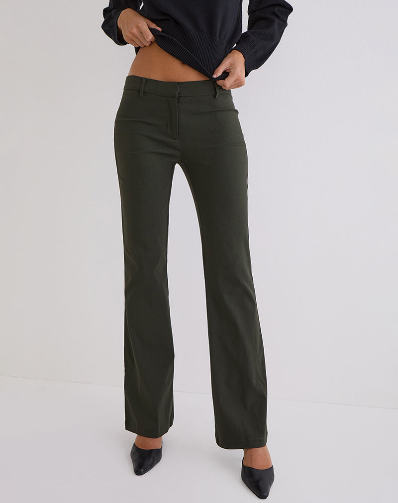 Low Rise Flare Trouser in Dark Khaki