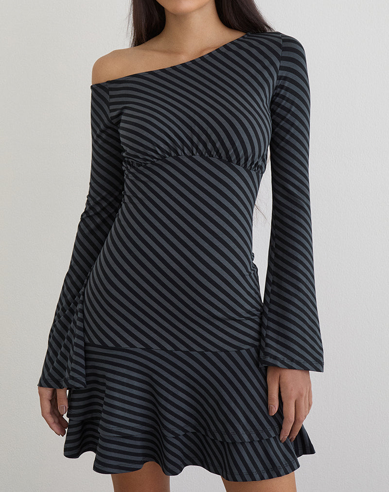 Mini Dress in Oblique Stripe Ocean Storm