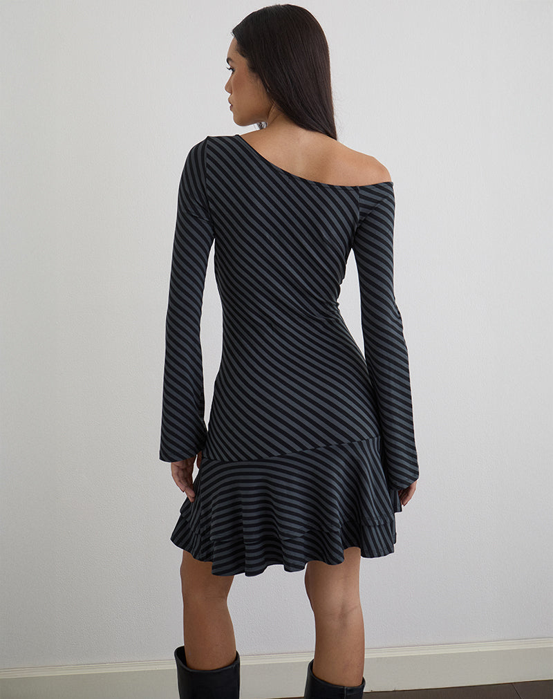Mini Dress in Oblique Stripe Ocean Storm