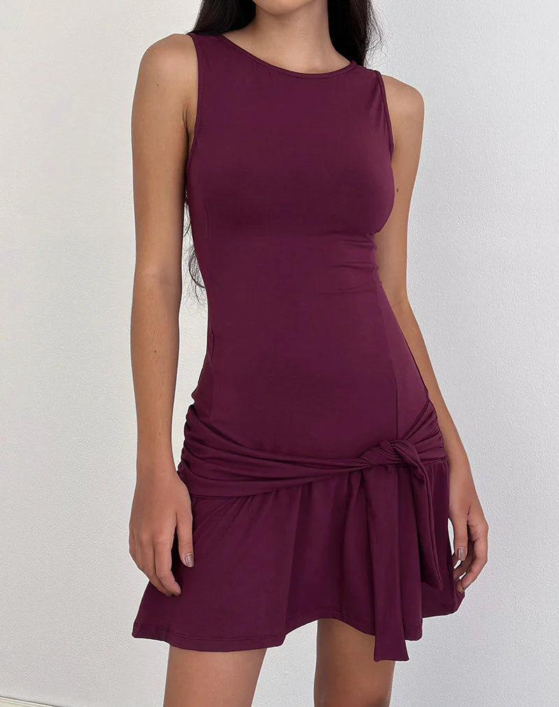Mini Dress in Rayon Jersey Deep Purple